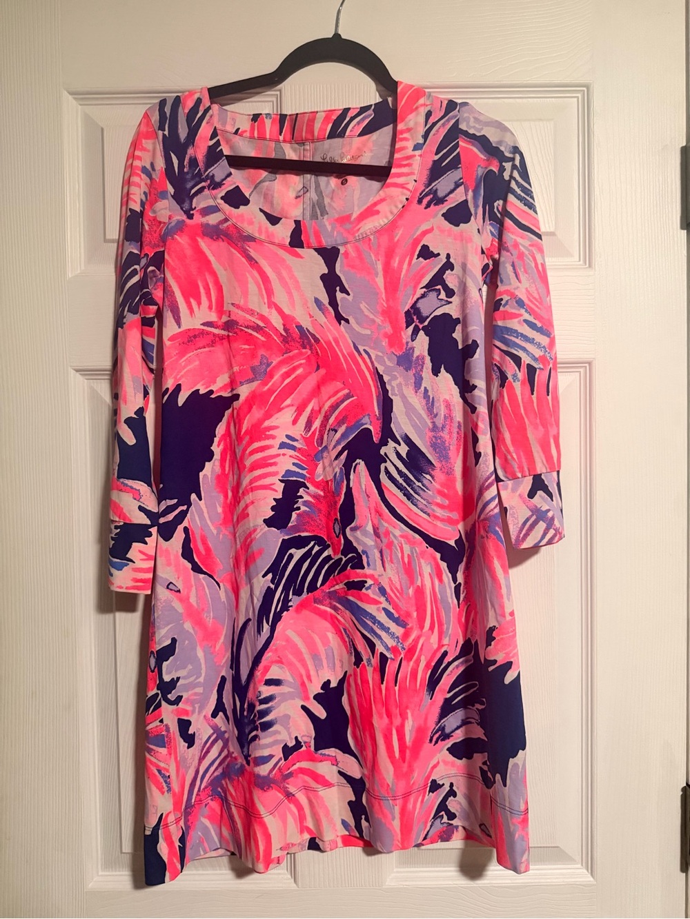Lilly Pulitzer Pink & Navy Abstract Palm-Print Dress